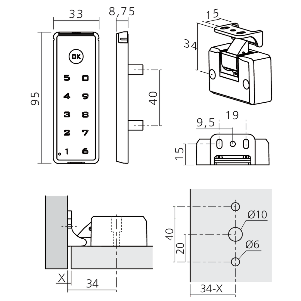 Serrure électronique à code fixe KEY-V