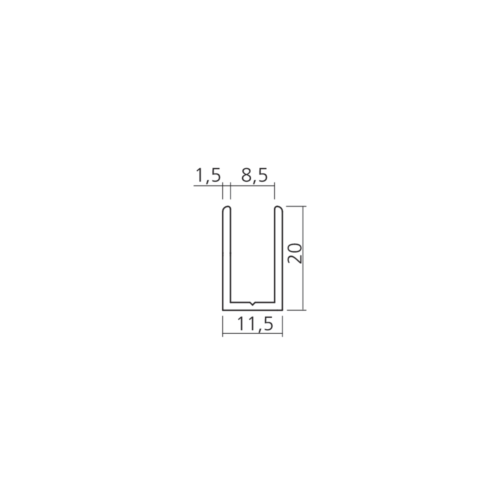 Profil U pour verre de 8 mm