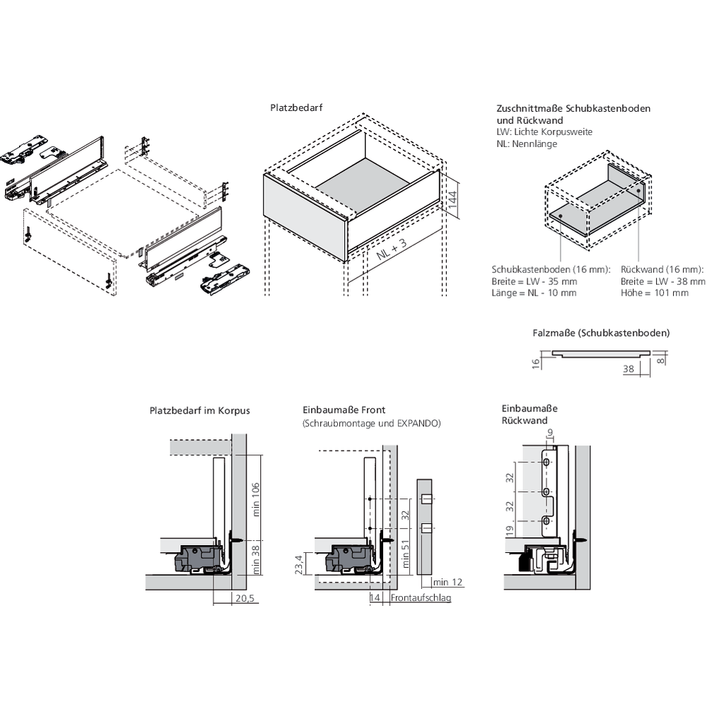 LÉGRABOX BLUMOTION / TIP-ON BLUMOTION blanc soie mat hauteur K
