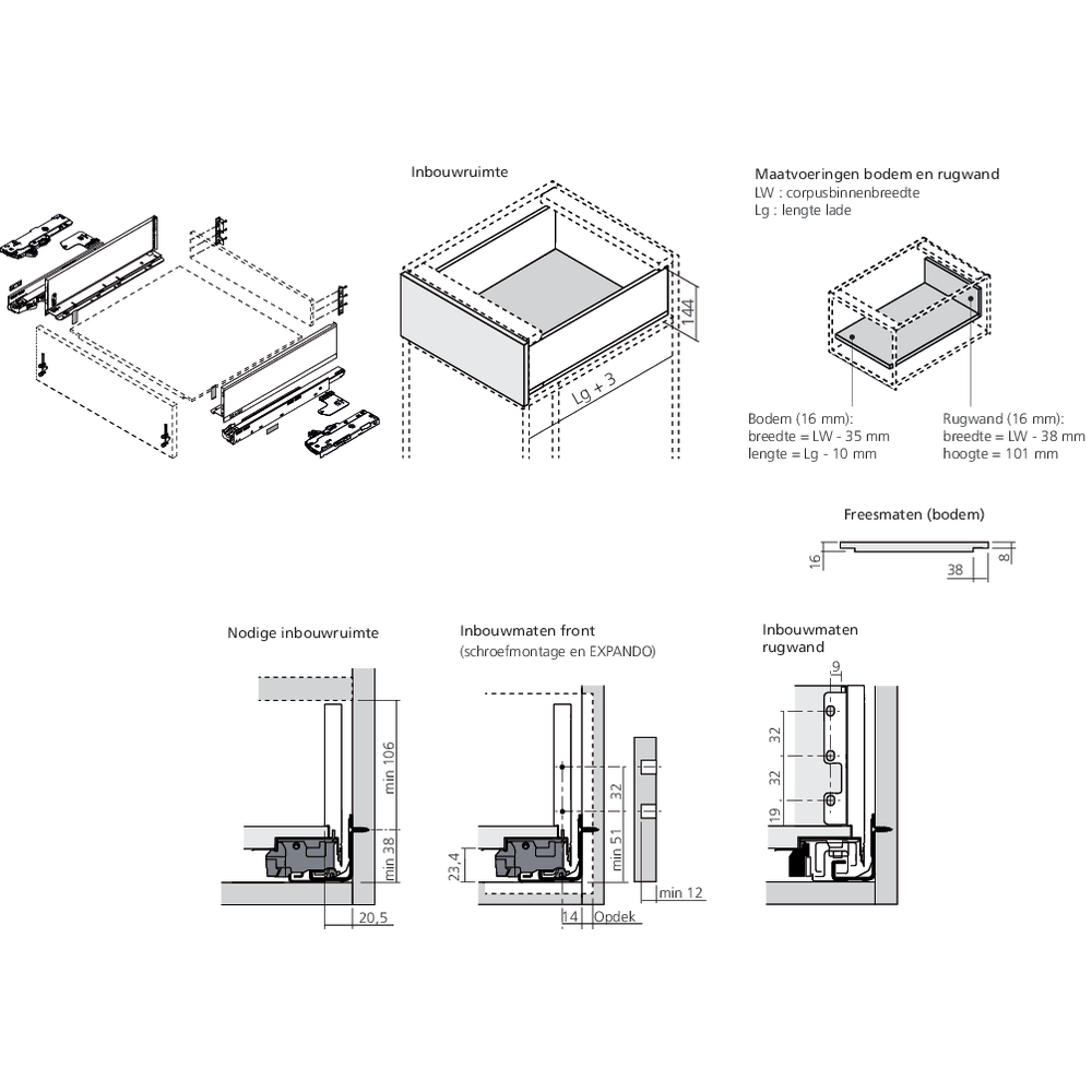 LÉGRABOX BLUMOTION / TIP-ON BLUMOTION blanc soie mat hauteur K