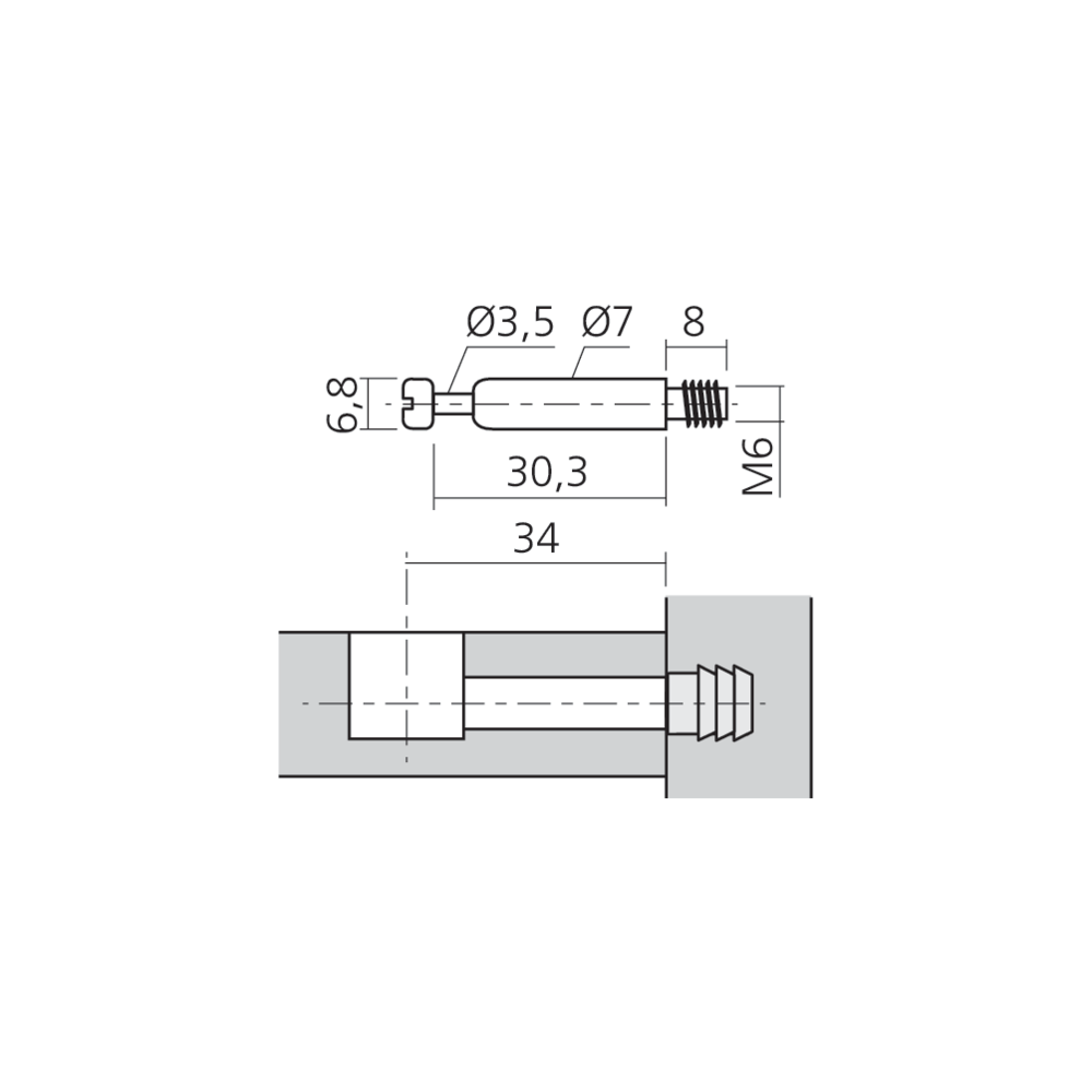 Tourillon MINI15 filet M6