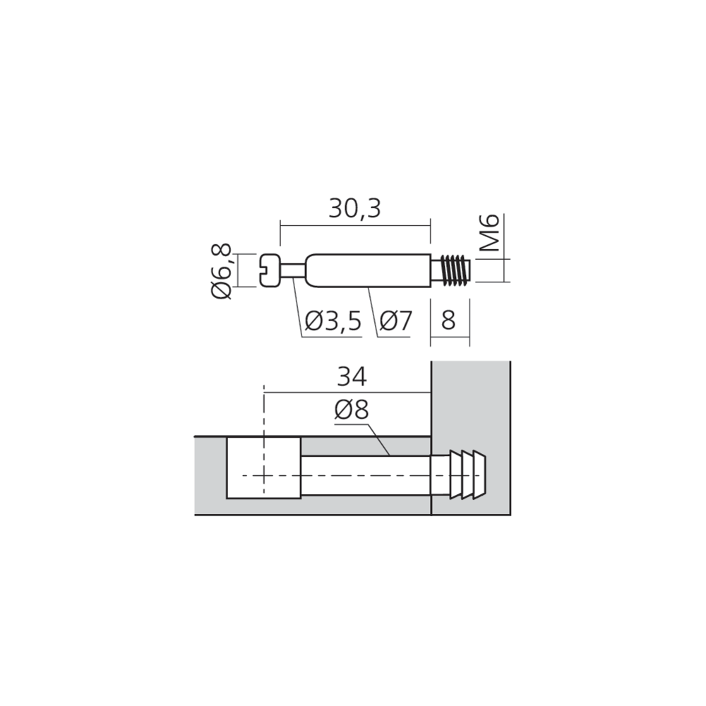 Tourillon MINI15 filet M6