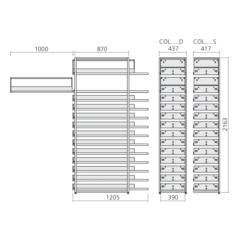 Colonne 11 tiroirs simples 2 doubles en 1000 mm