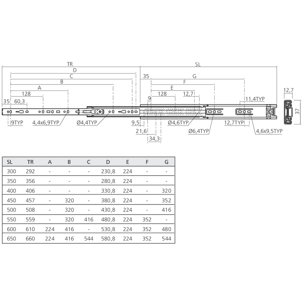 Coulisses à billes faible hauteur sortie totale 40 kg