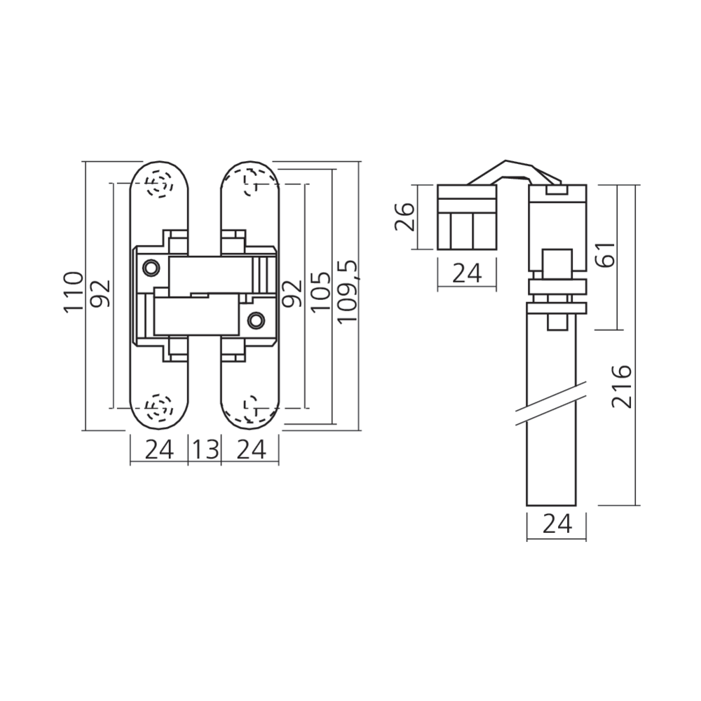 Charnière avec amortisseur et ferme-porte 45 kg