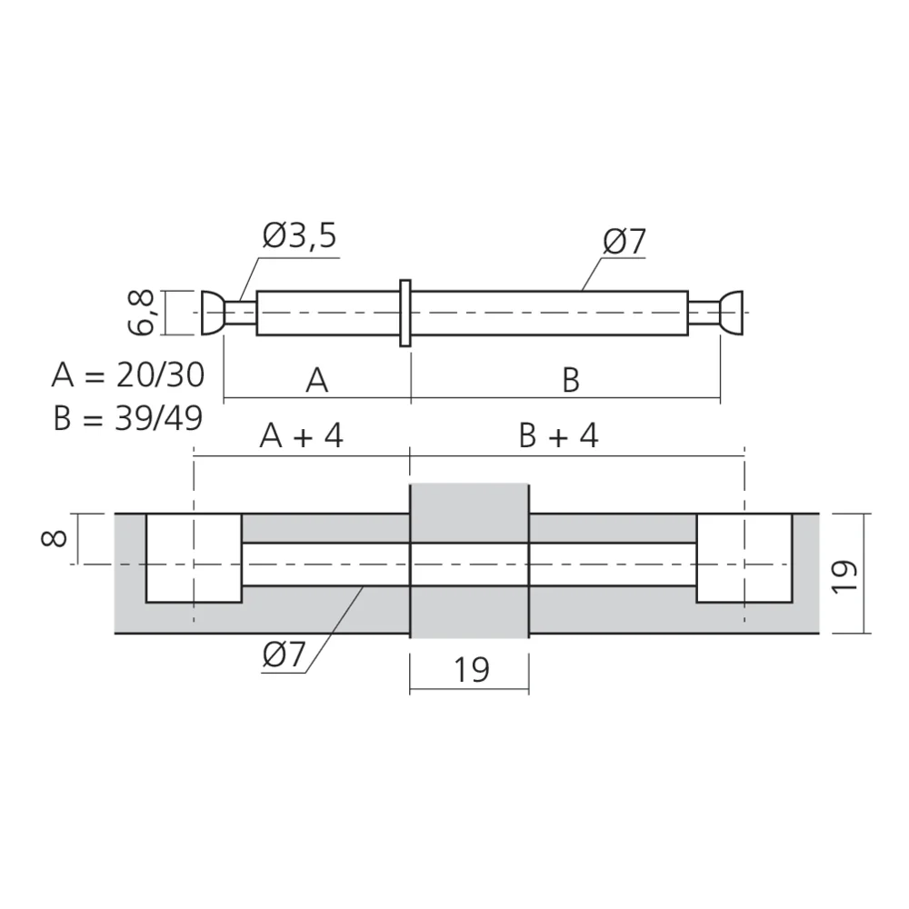 Tourillon double MINI15 pour panneau de 19 mm