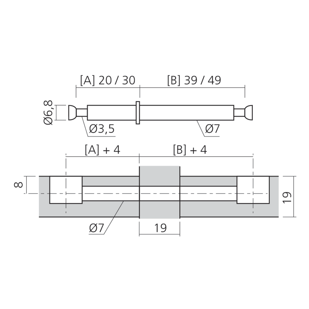 Tourillon double MINI15 pour panneau de 19 mm