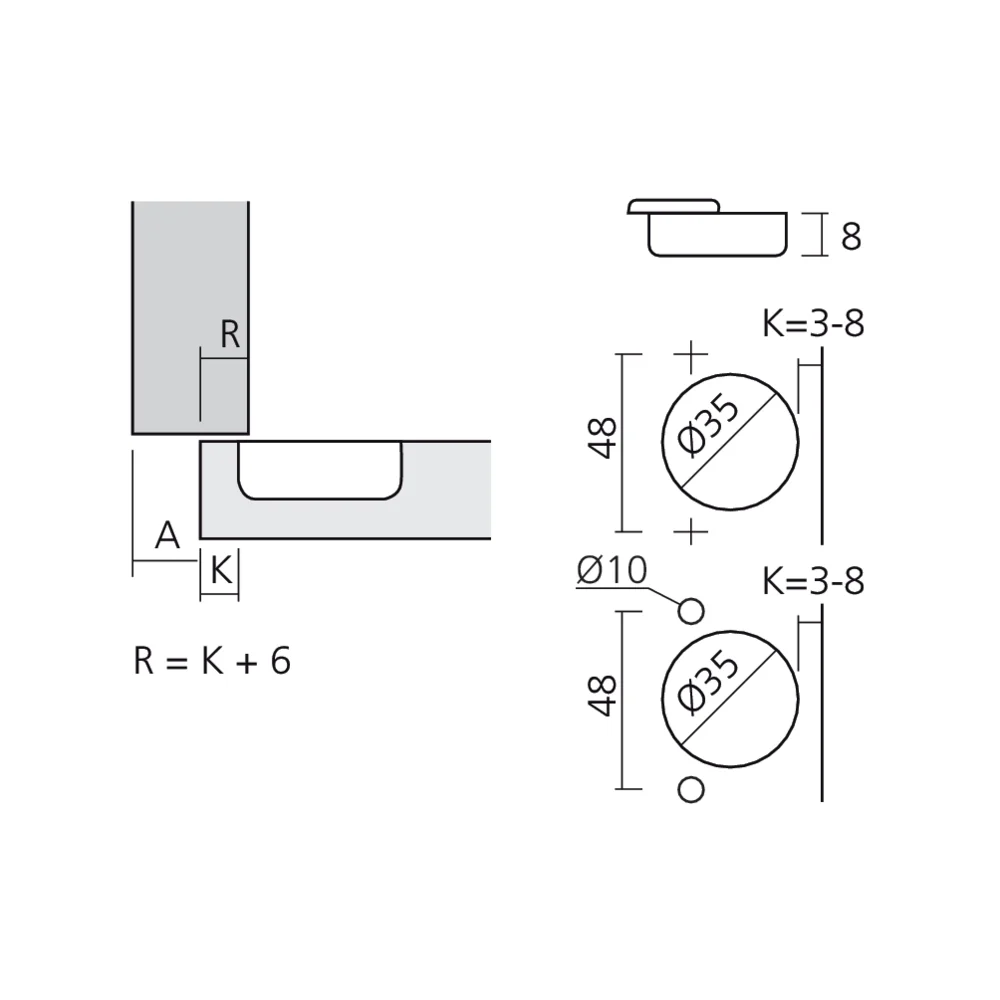 Charnière 155° en semi-applique