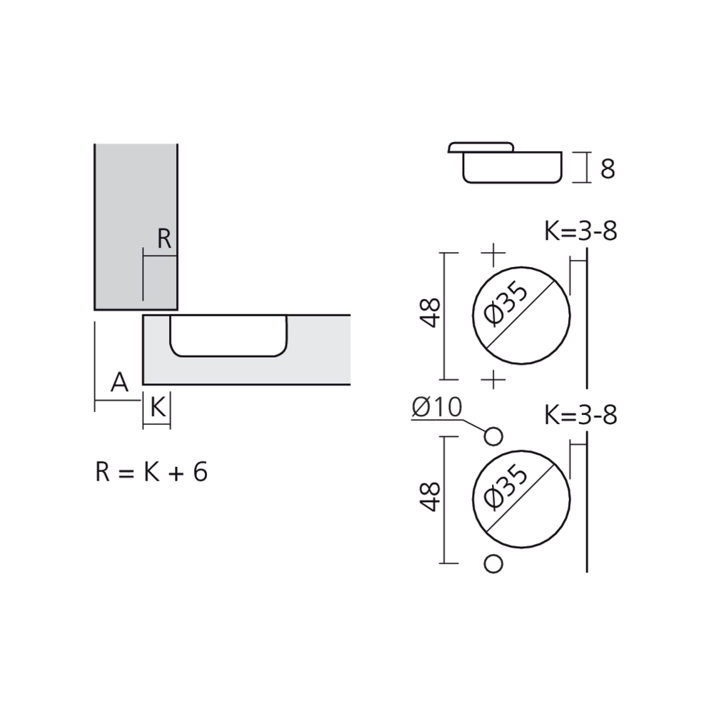 Charnière 155° en semi-applique