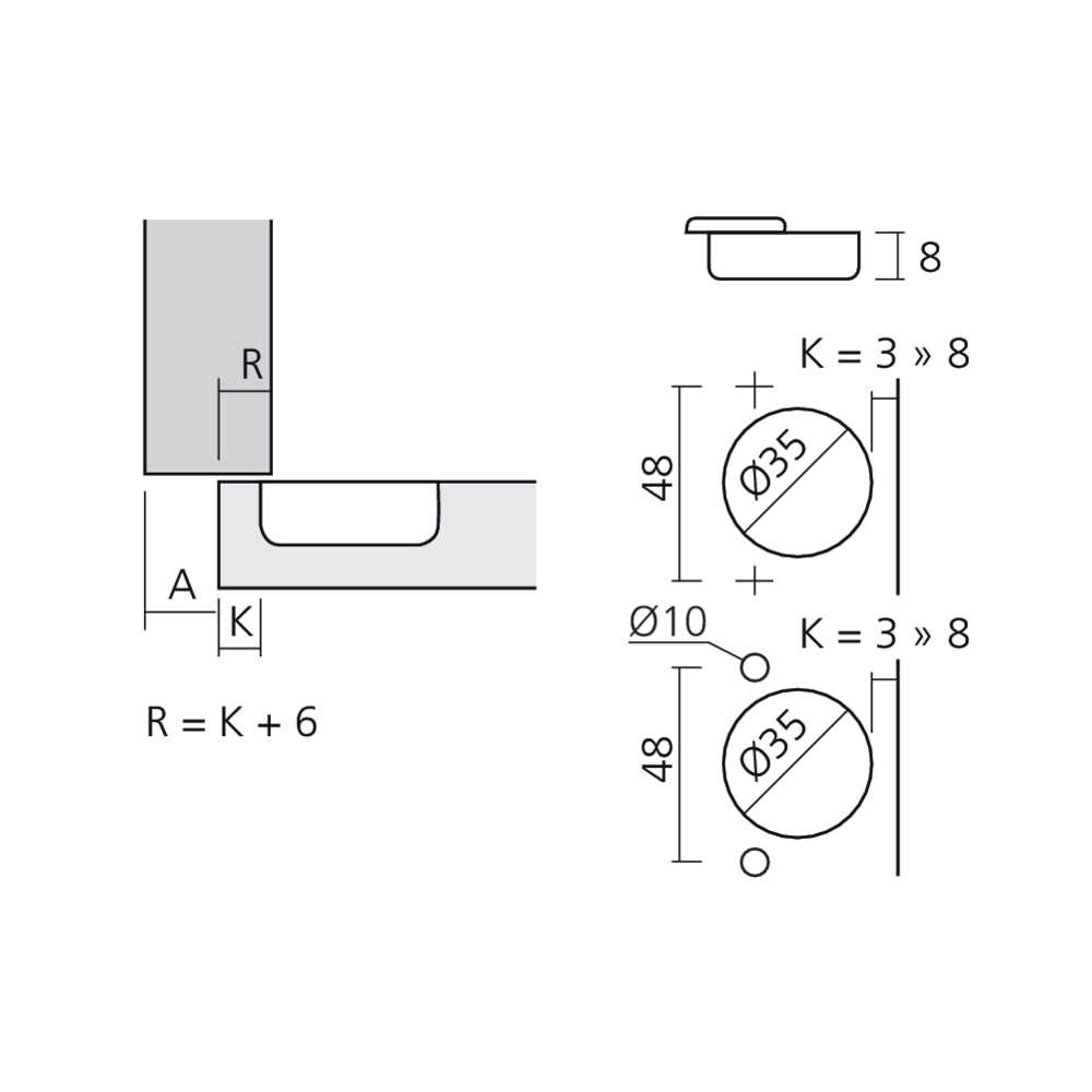 Charnière 155° en semi-applique