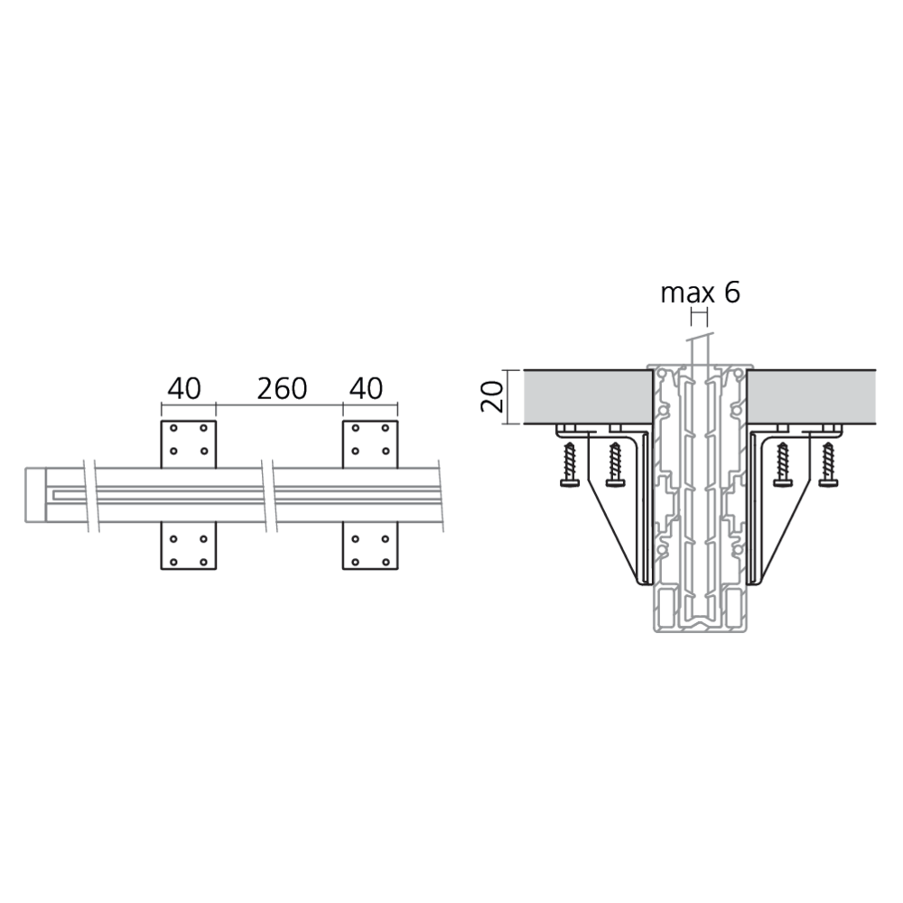 Fixations pour profil de cloison vitrée