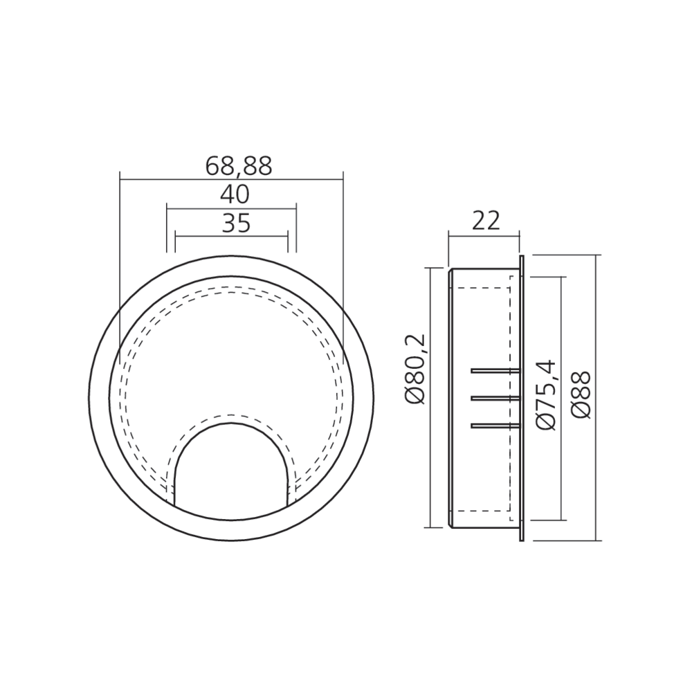 Passe-câbles métal Ø80 mm