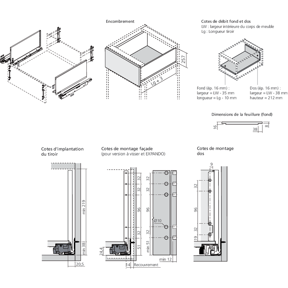LÉGRABOX TIP-ON inox hauteur F