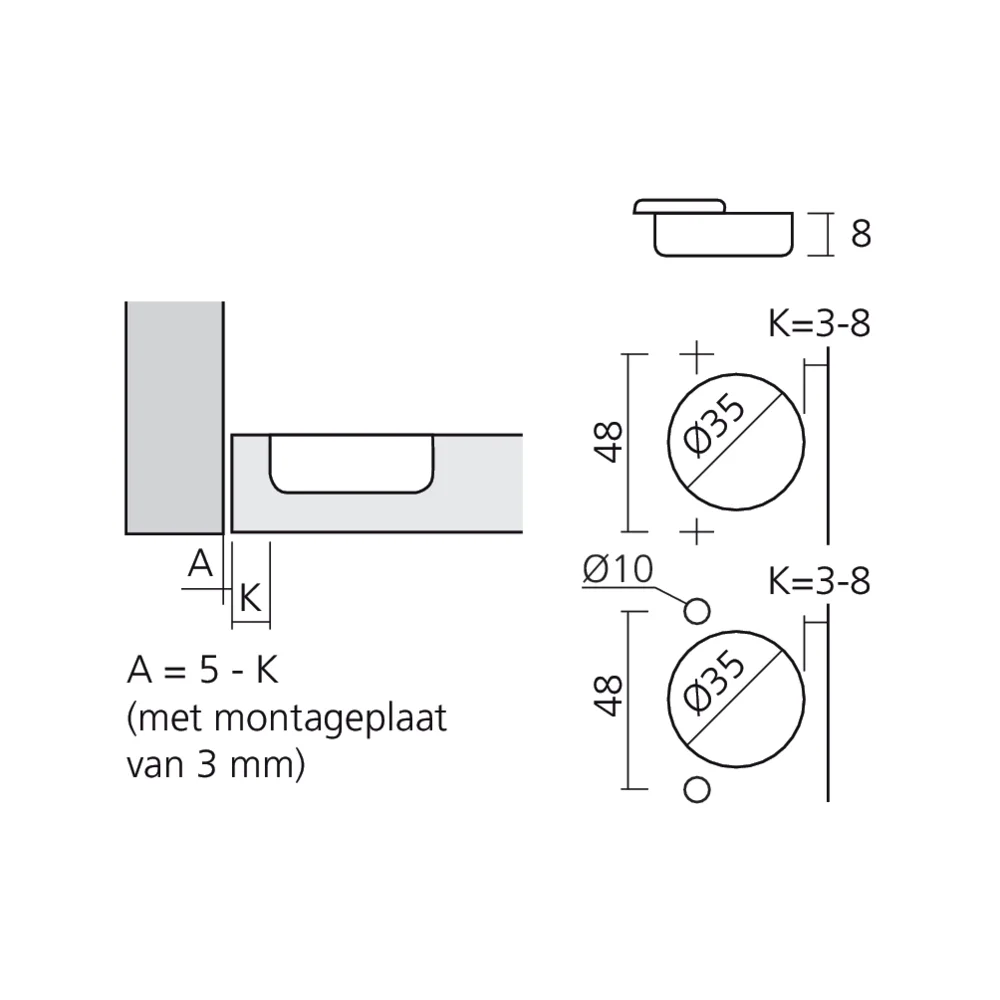 Charnière 155° encloisonnée