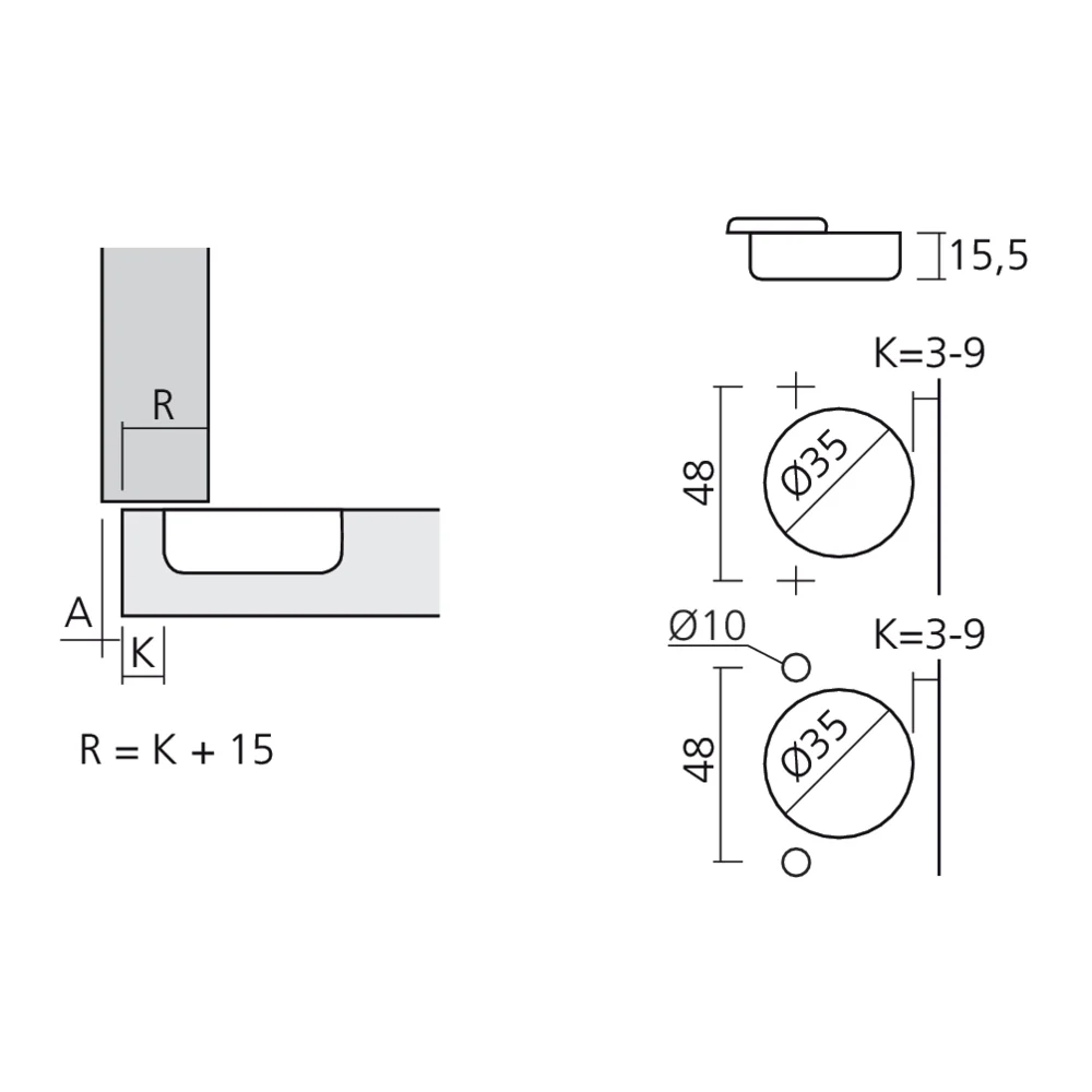 Charnière pour porte épaisse en applique amortie Silentia+
