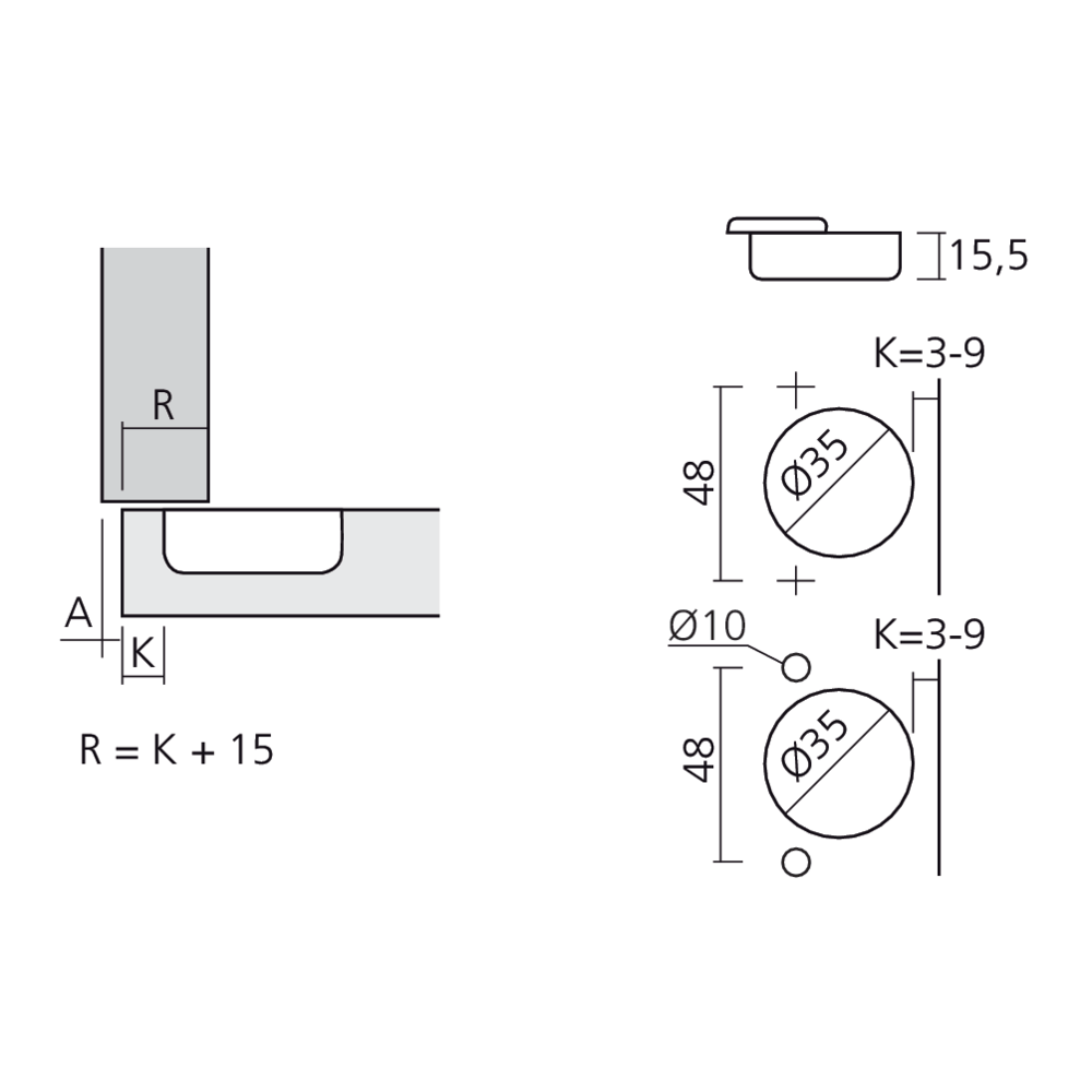 Charnière pour porte épaisse en applique amortie Silentia+