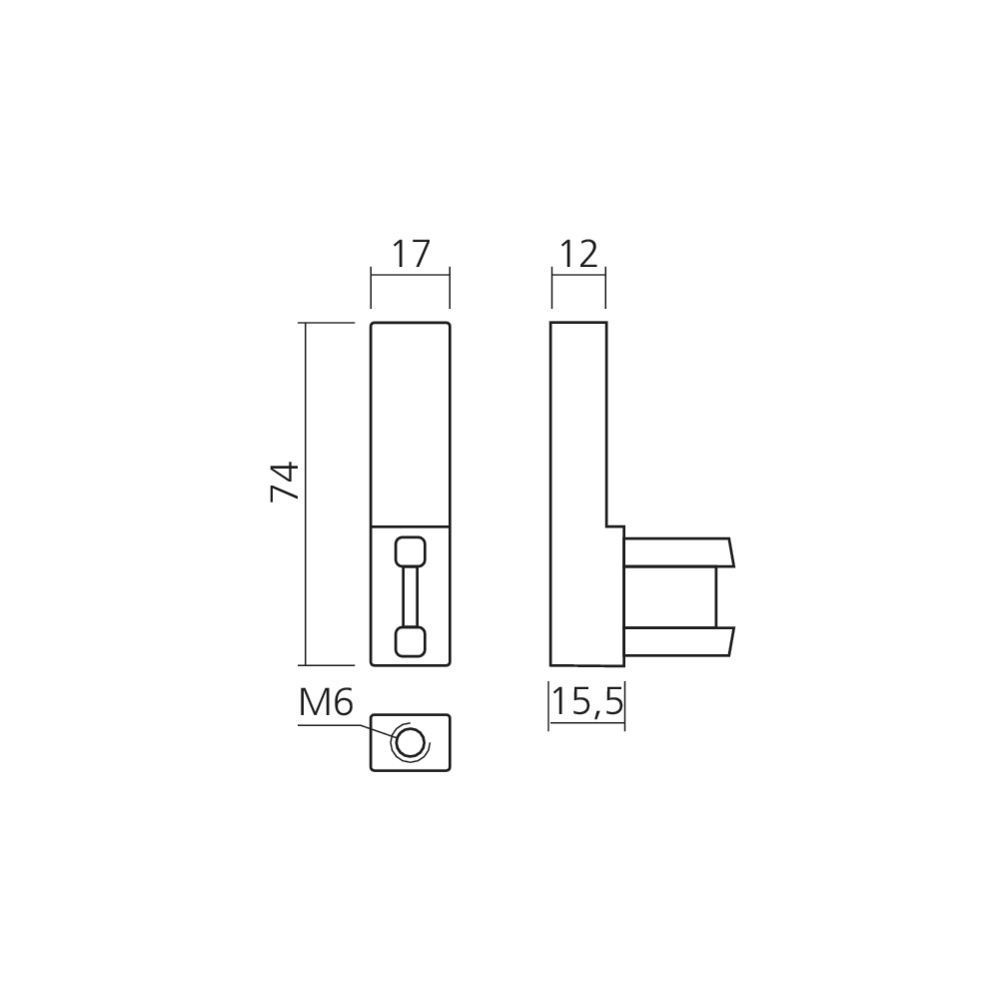 Support d'extrémité sous tablette pour tube rectangle