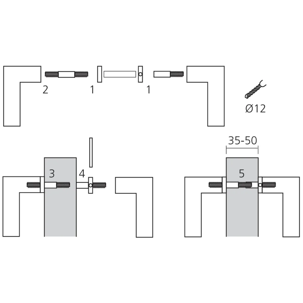 Kit de fixations pour poignées de porte battante bois