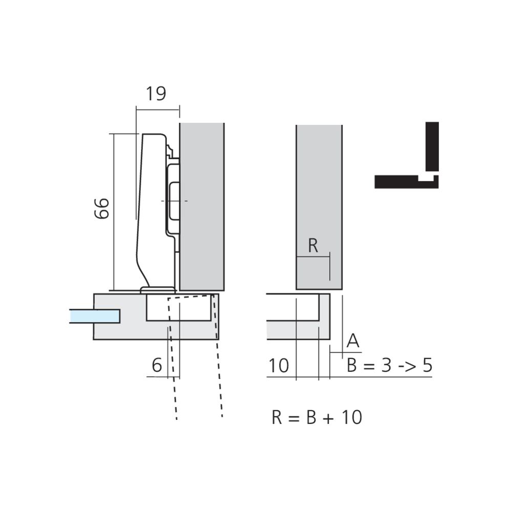 Mini-charnière CLIP top pour porte en applique