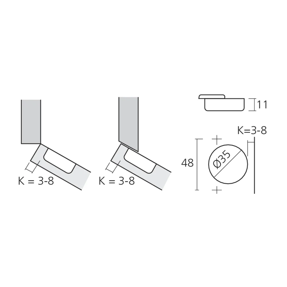 Charnière angle 45°