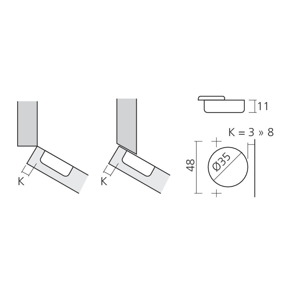 Charnière angle 45°