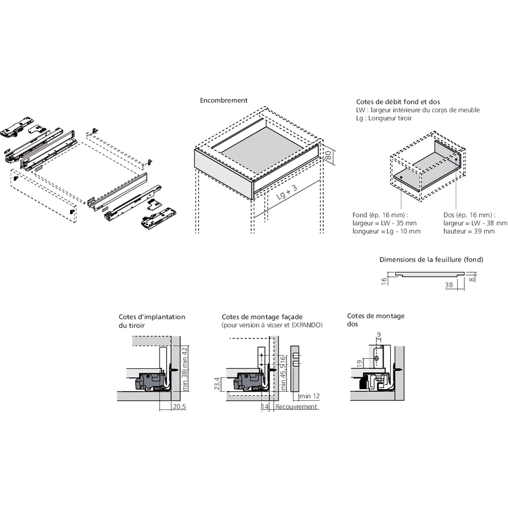 LÉGRABOX BLUMOTION / TIP-ON BLUMOTION blanc soie mat hauteur N