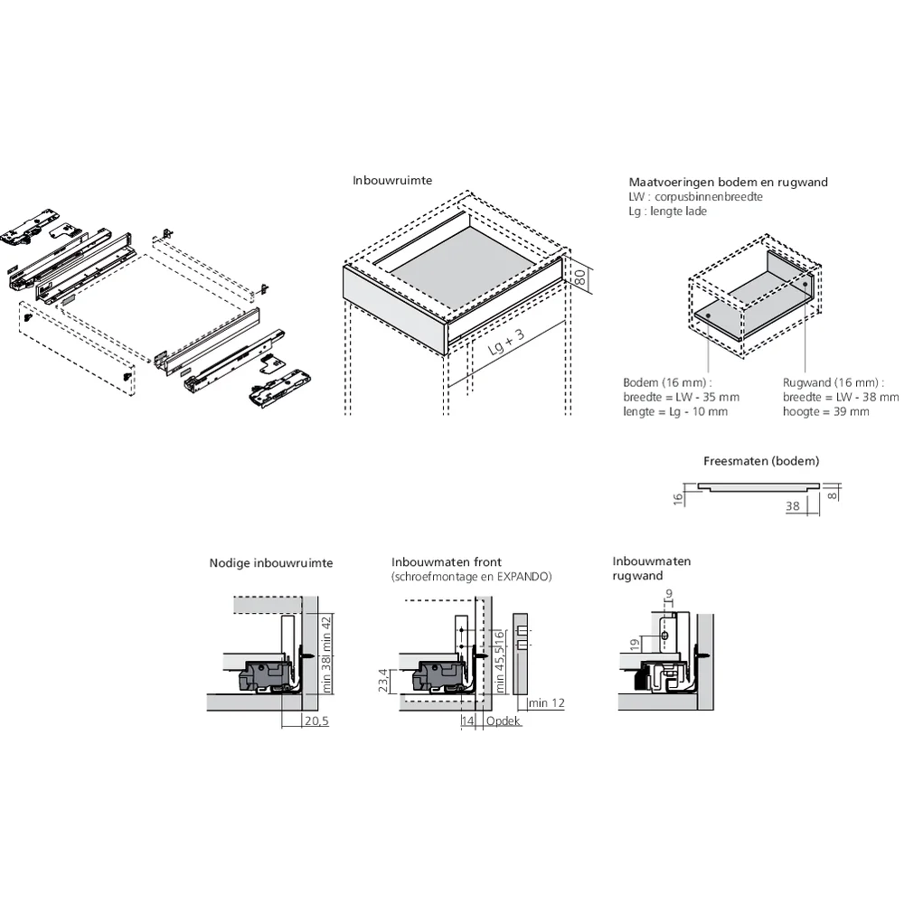 LÉGRABOX BLUMOTION / TIP-ON BLUMOTION blanc soie mat hauteur N