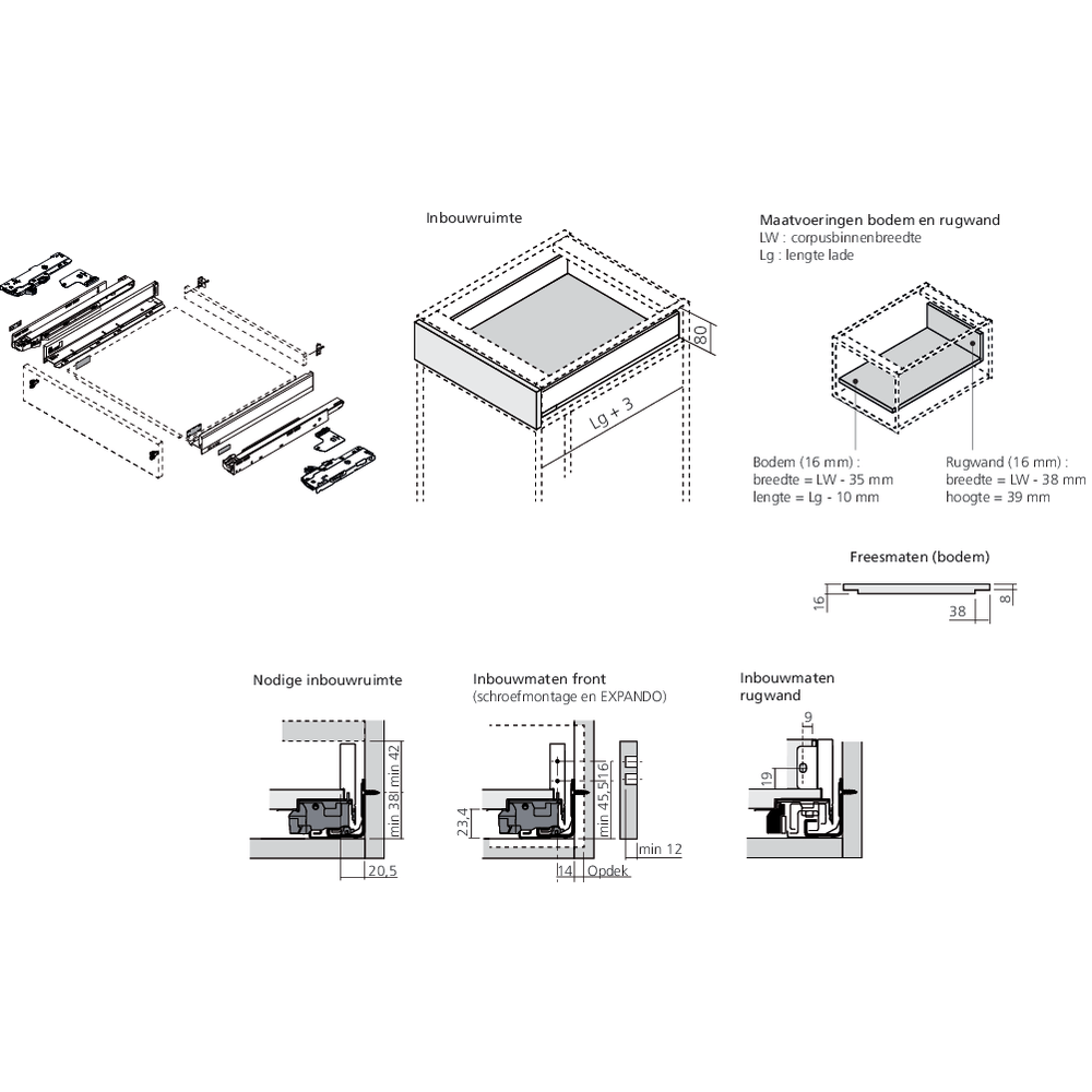 LÉGRABOX BLUMOTION / TIP-ON BLUMOTION blanc soie mat hauteur N
