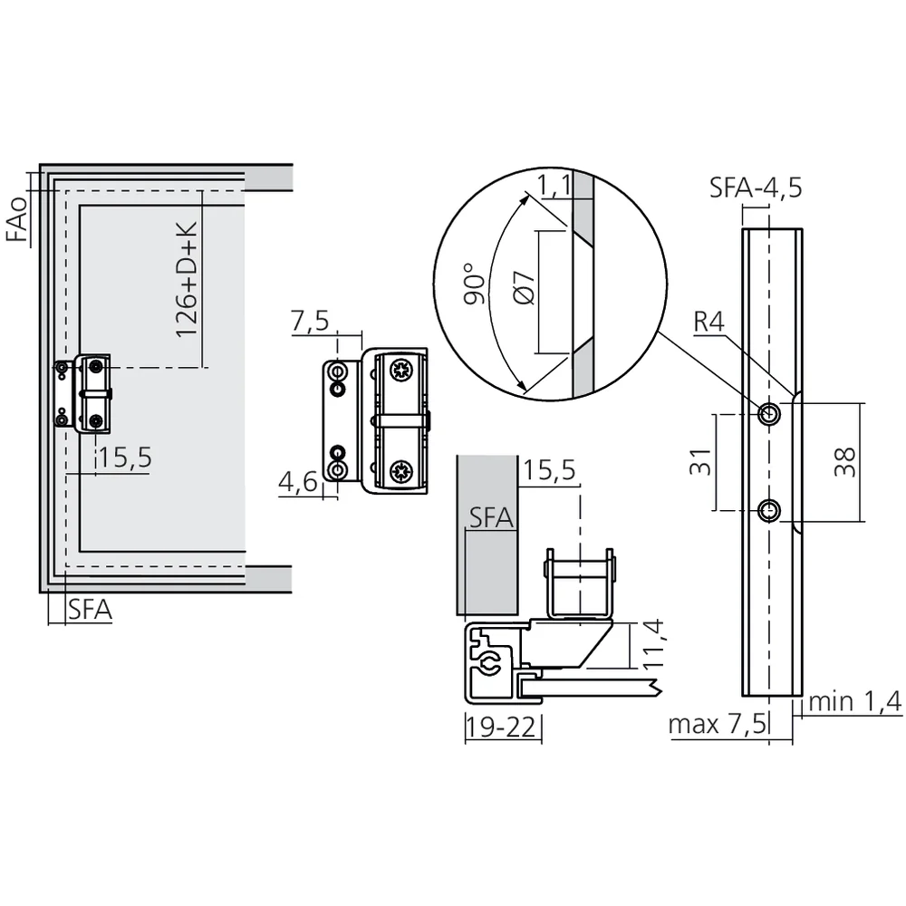 Attache façade cadre alu AVENTOS HK-XS