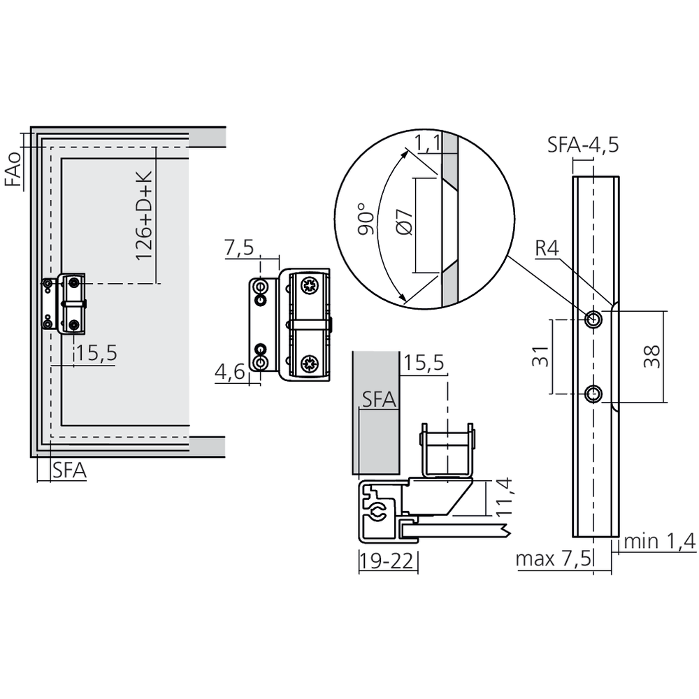Attache façade cadre alu AVENTOS HK-XS