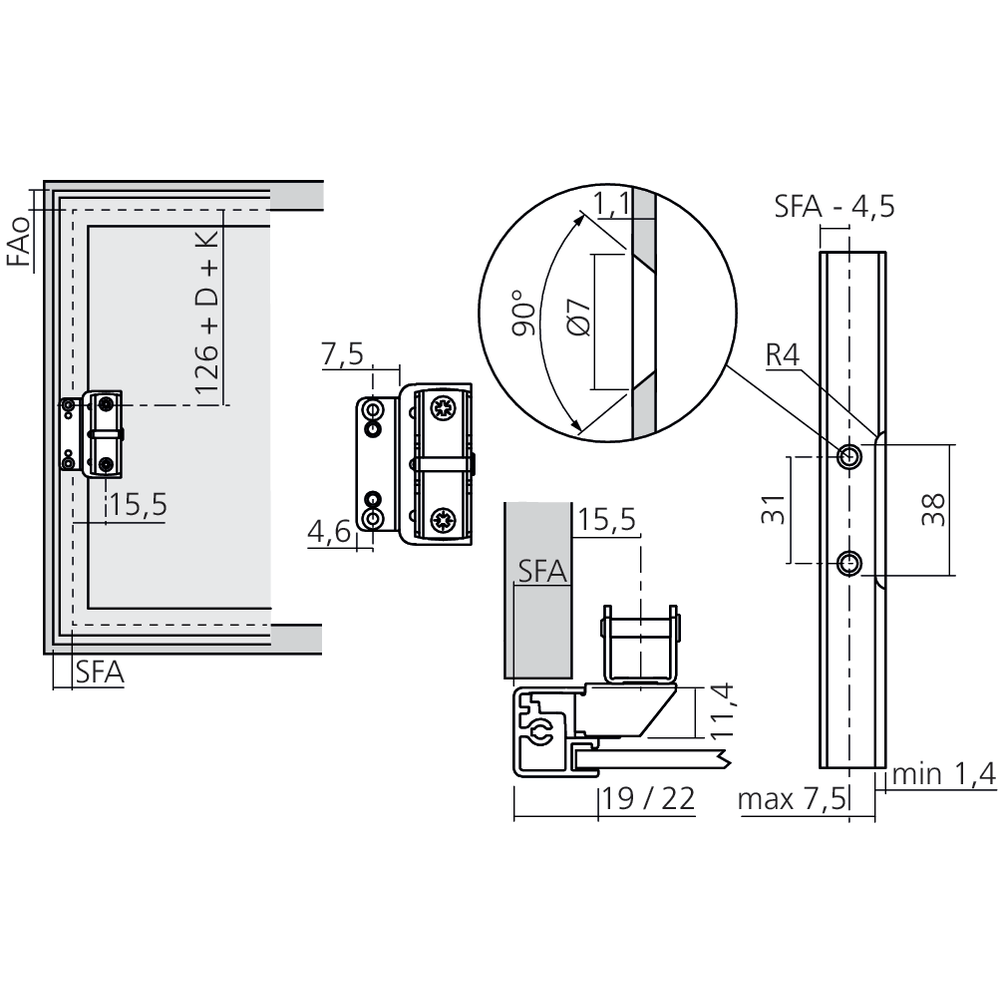 Attache façade cadre alu AVENTOS HK-XS
