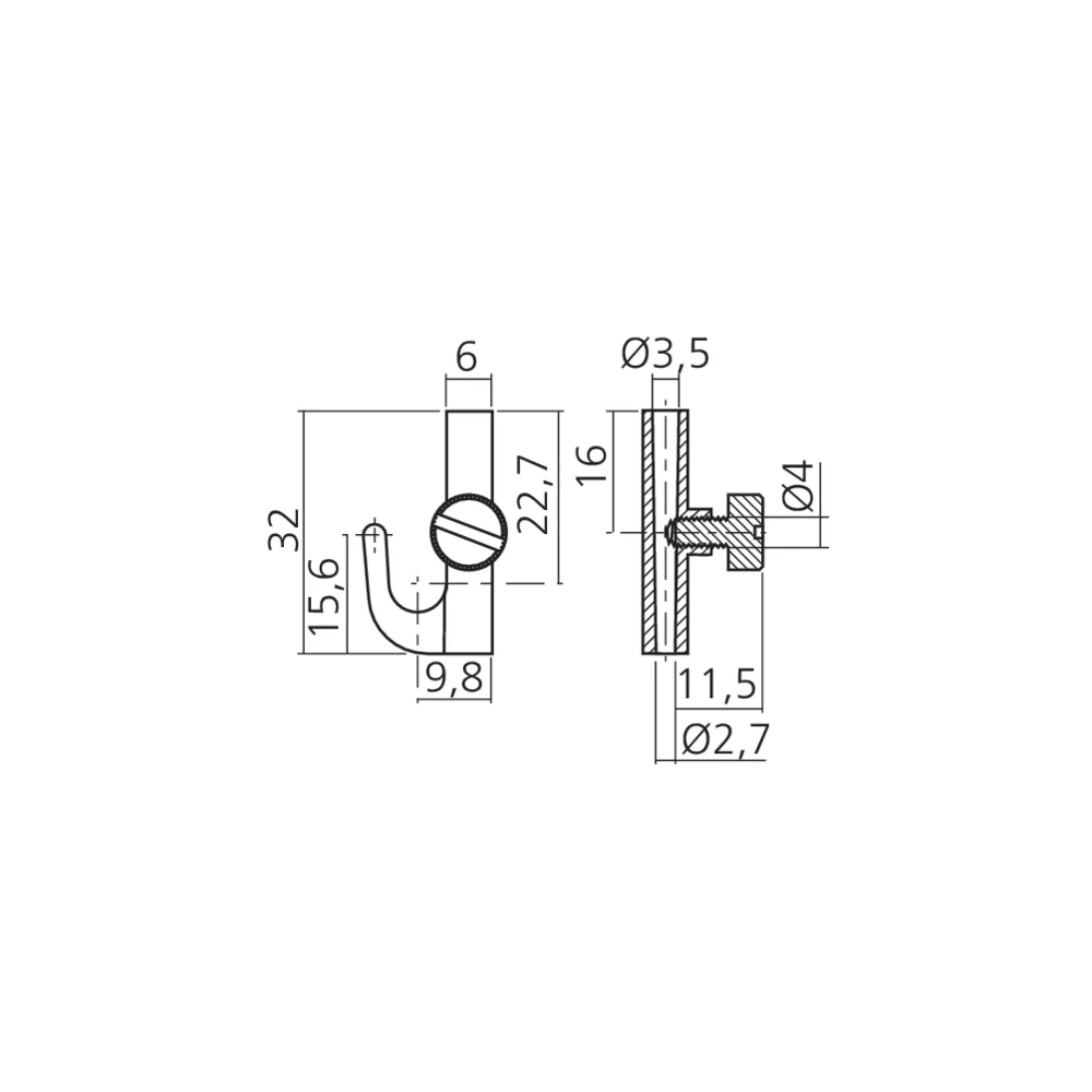 Crochet serrage à vis pour tringle cimaise
