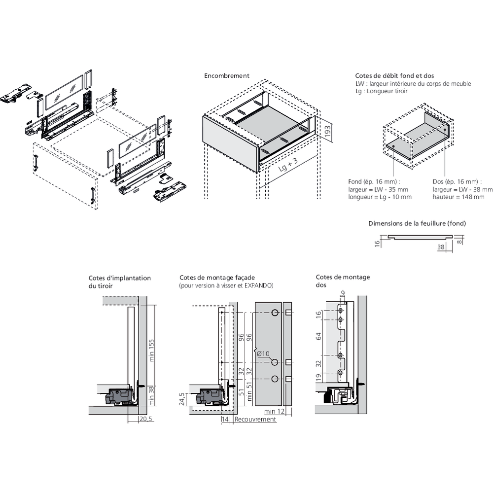 LÉGRABOX free BLUMOTION / TIP-ON BLUMOTION gris orion mat hauteur C
