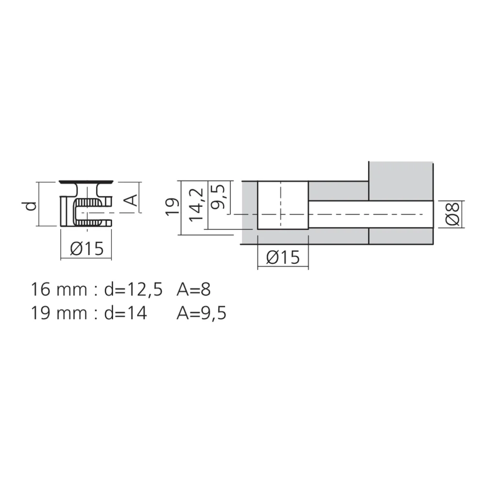 Boîtier excentrique MINI Ø15 mm avec rebord