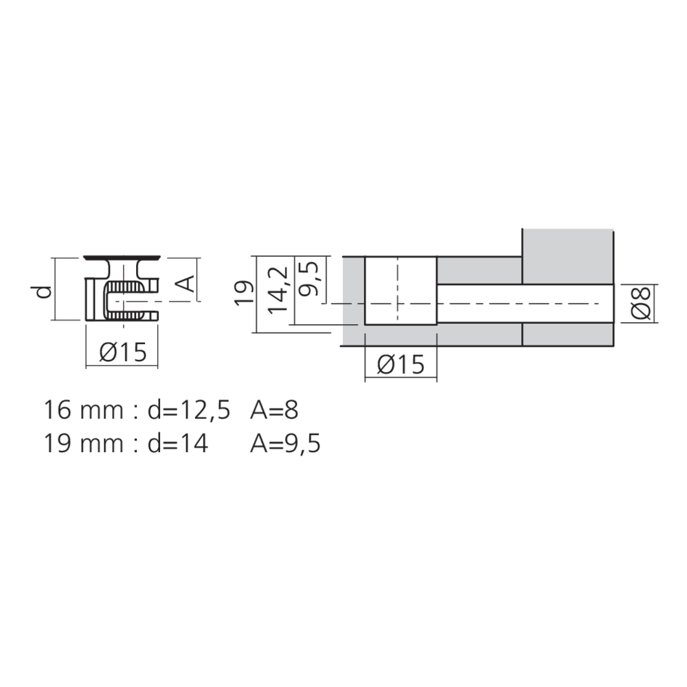 Boîtier excentrique MINI Ø15 mm avec rebord
