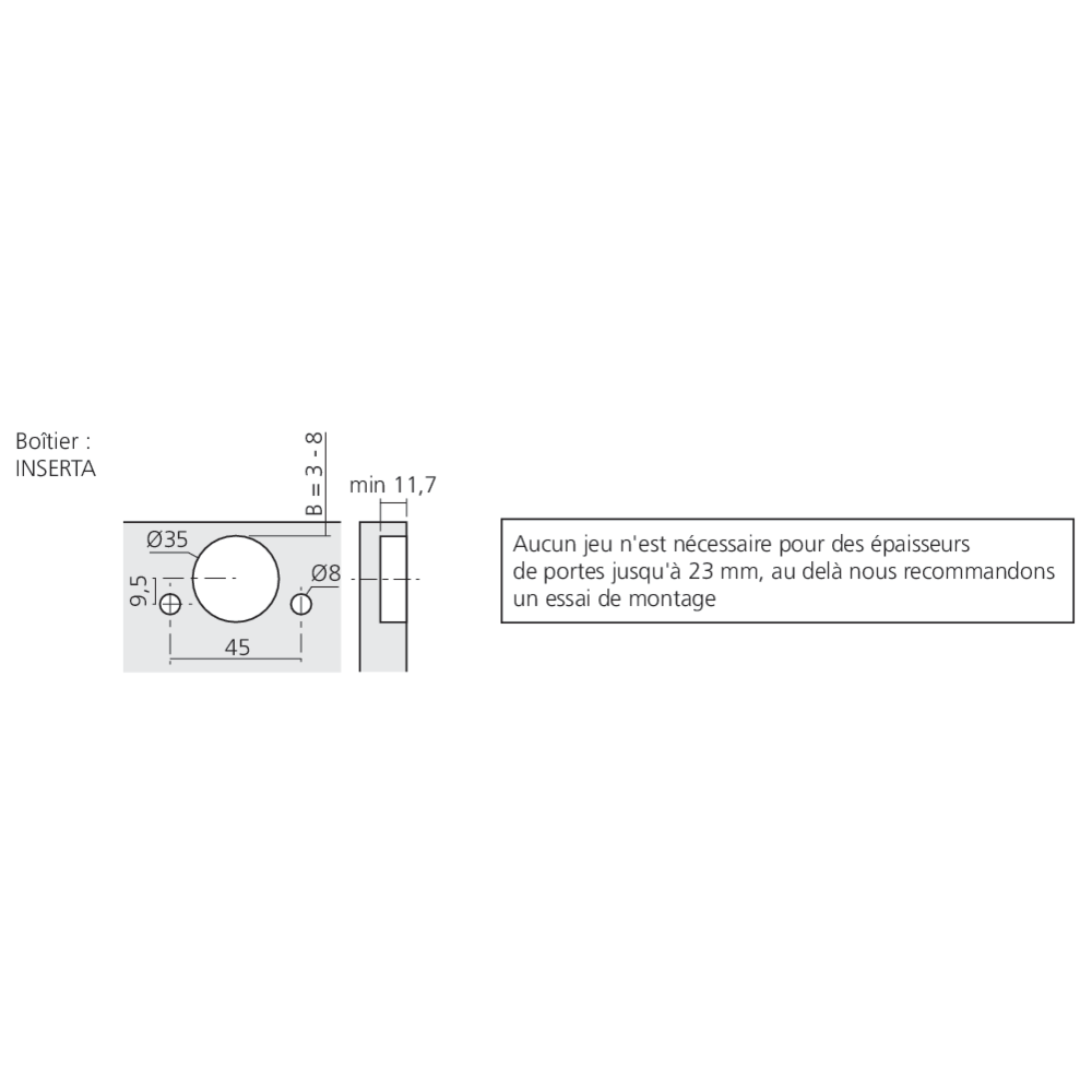 Charnière CLIP top BLUMOTION 155° pour porte en semi-applique