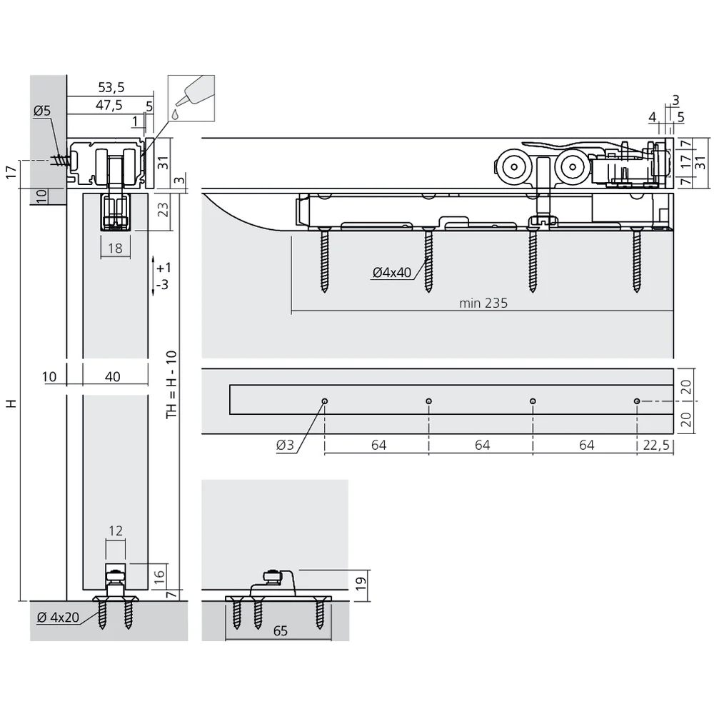 Garniture 1 porte PORTA 60 HMD