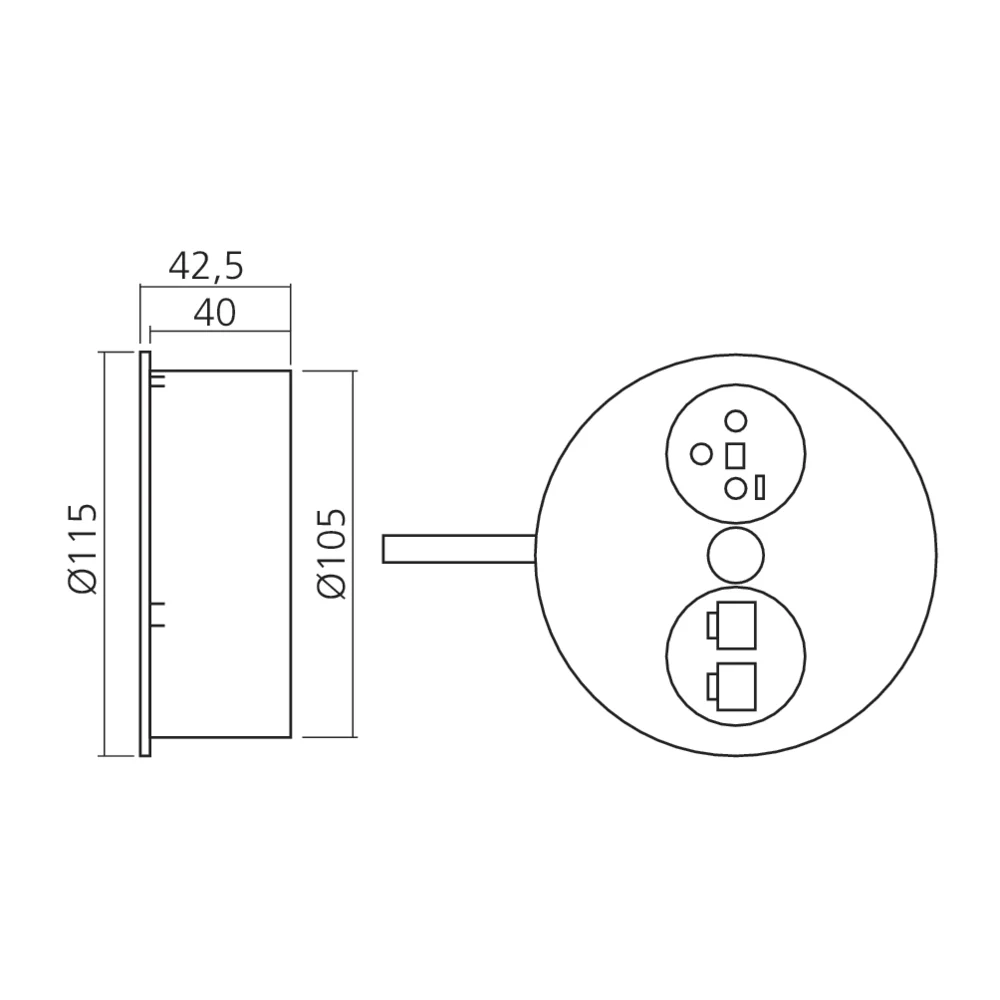 Bloc 1 prise et 2 RJ45 encastrable Twist