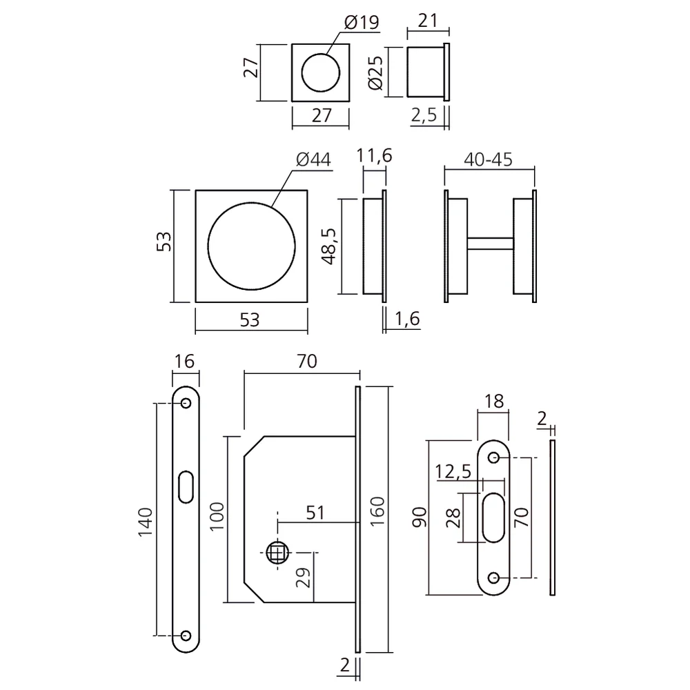 Ensemble carré fermeture porte coulissante