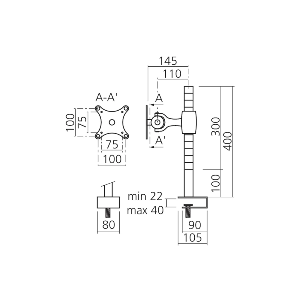Support écran TFT à bras court