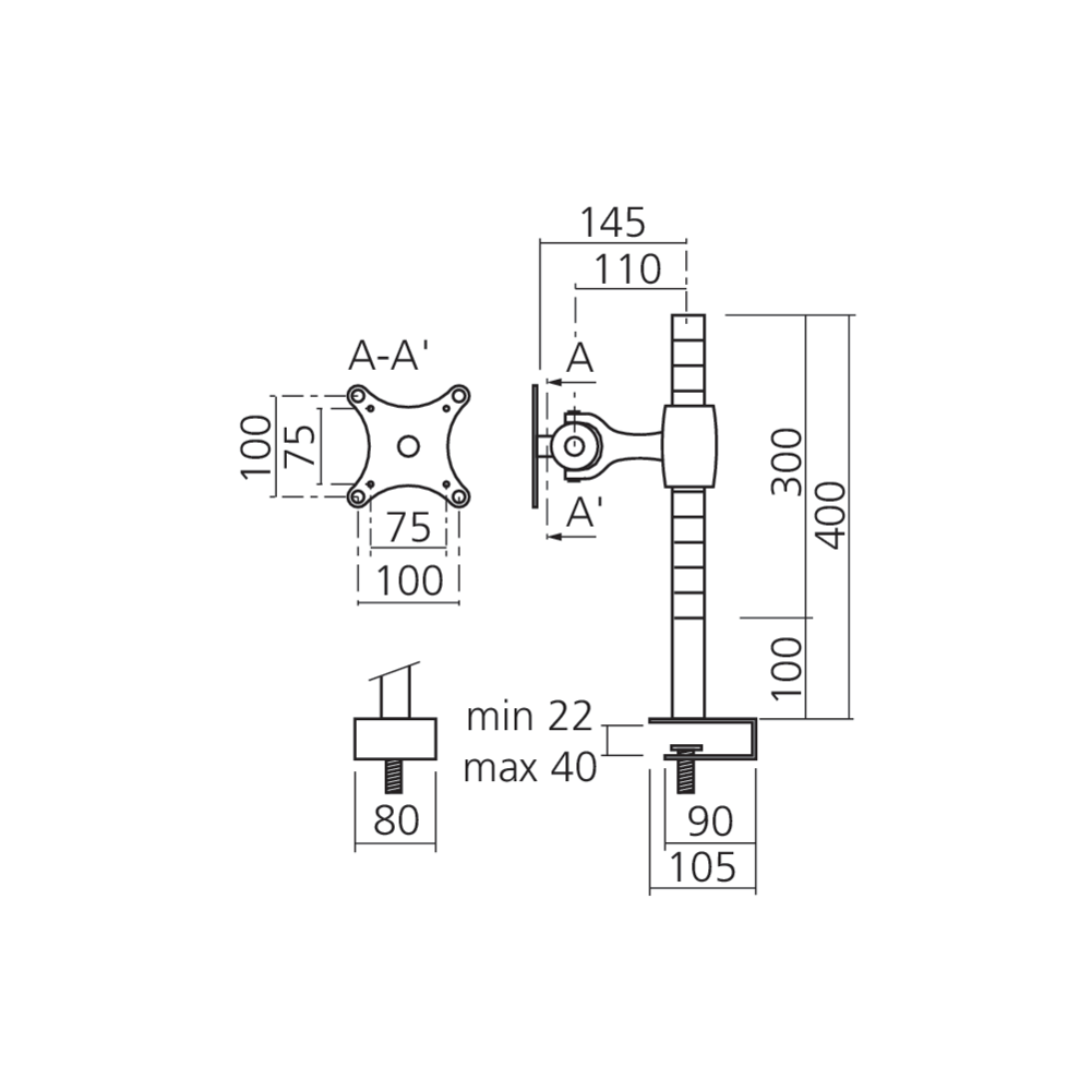 Support écran TFT à bras court
