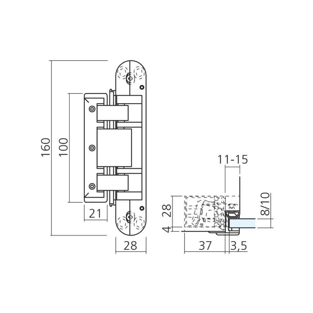 Charnière pour porte en verre TECTUS Glass 80 kg