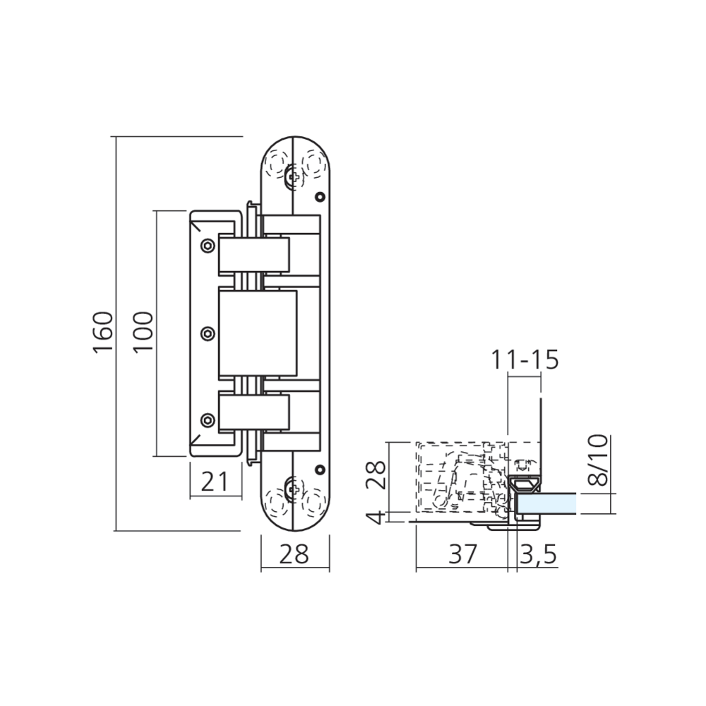 Charnière pour porte en verre TECTUS Glass 60/80 kg