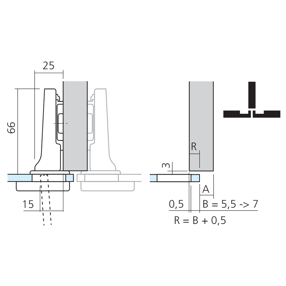 Charnière CLIP top pour porte en verre en semi-applique