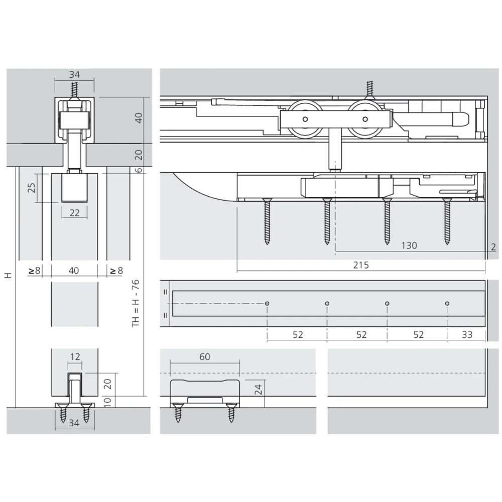 Garniture 1 porte Junior 100/B vis longue