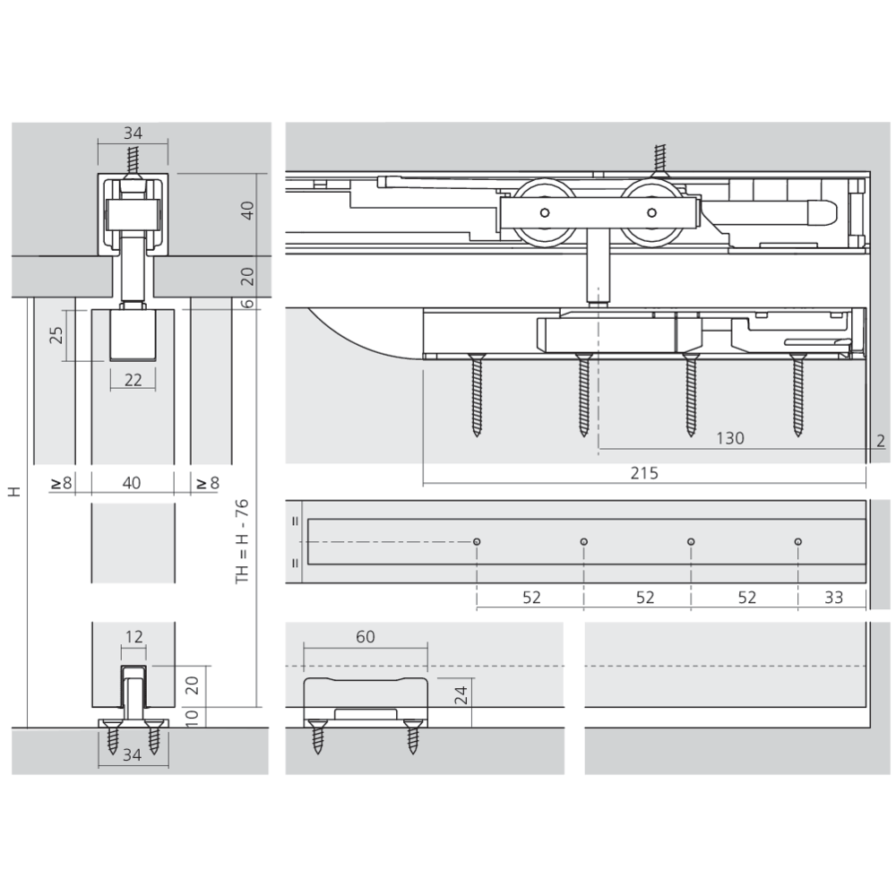 Garniture 1 porte Junior 100/B vis longue