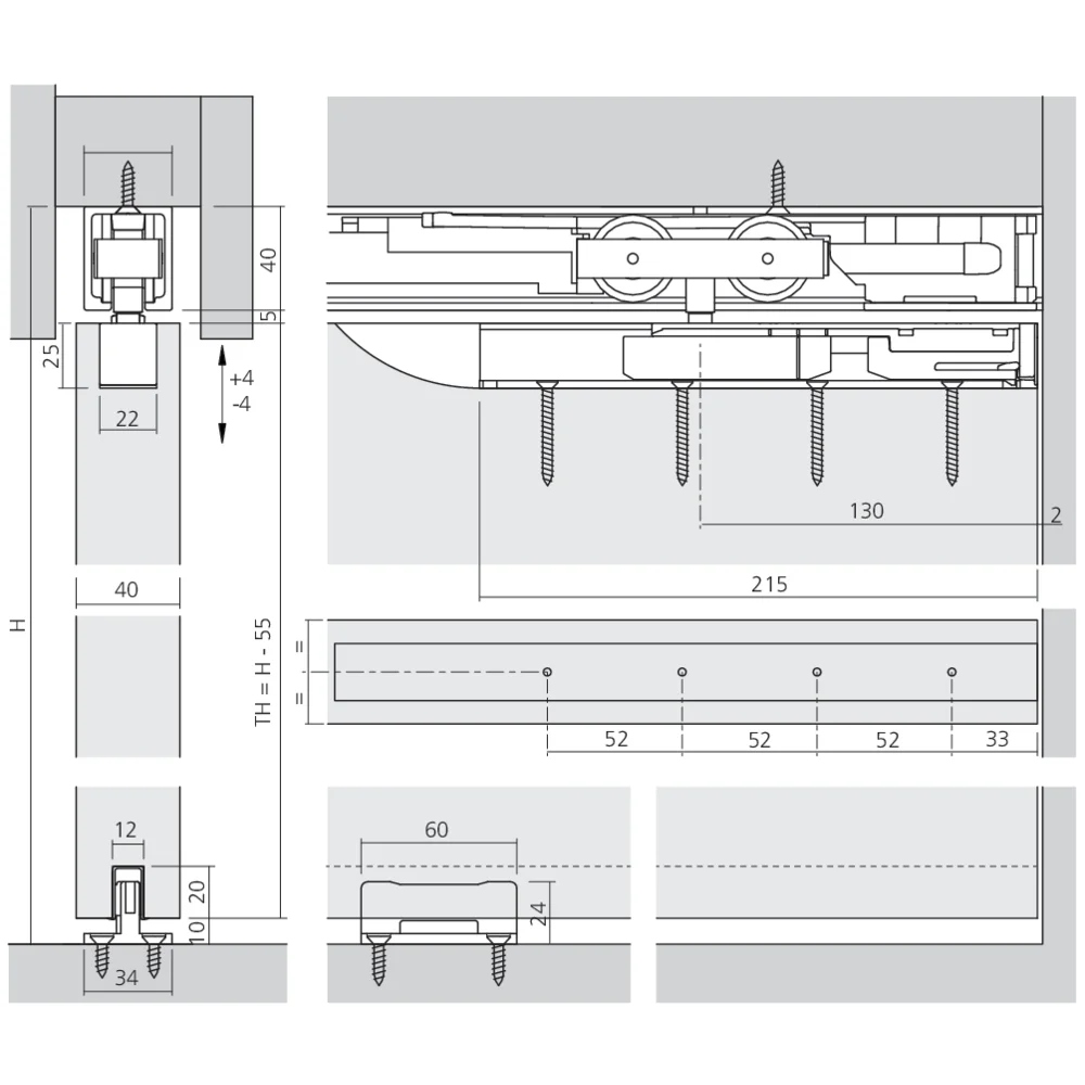 Garniture 1 porte Junior 100/B vis courte