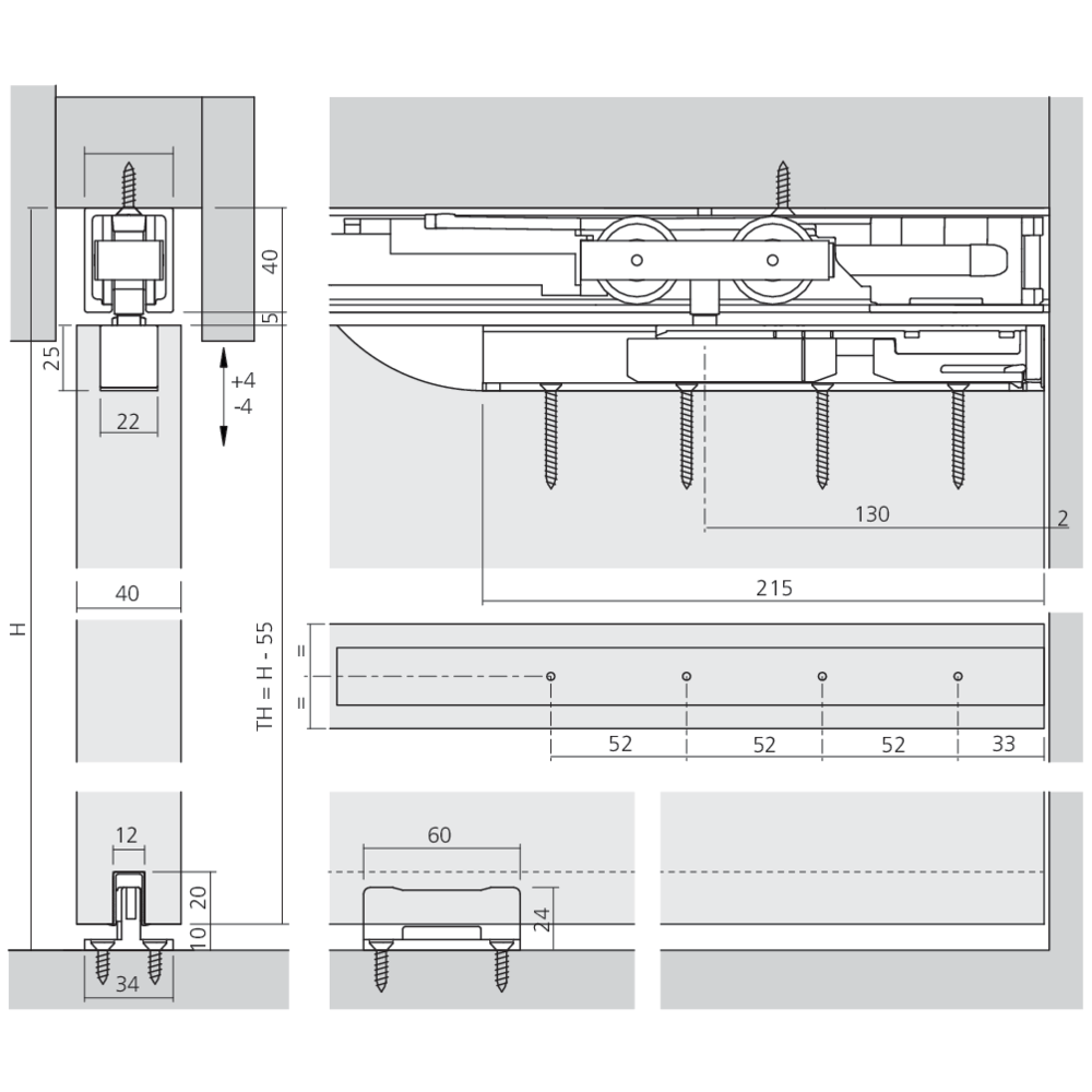 Garniture 1 porte Junior 100/B vis courte