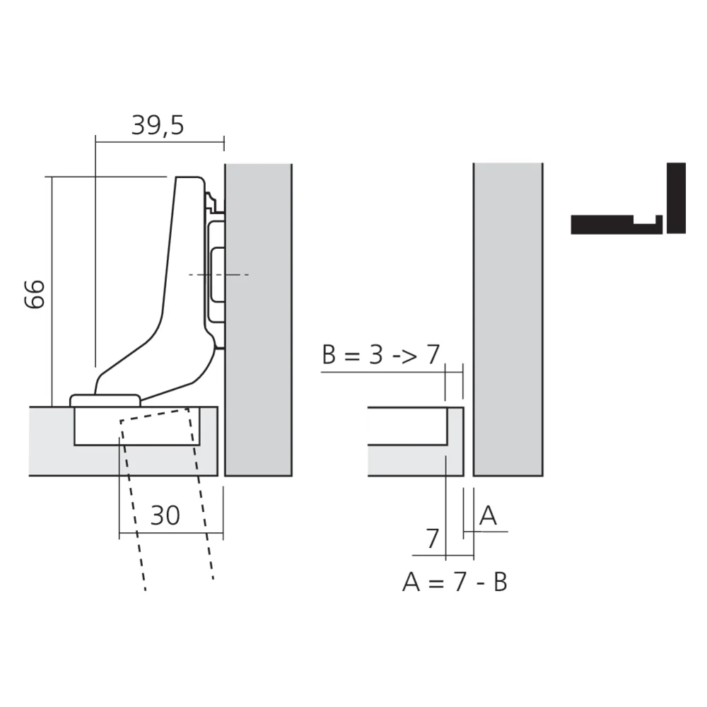 Charnière CLIP top 110° pour porte encloisonée, sans ressort