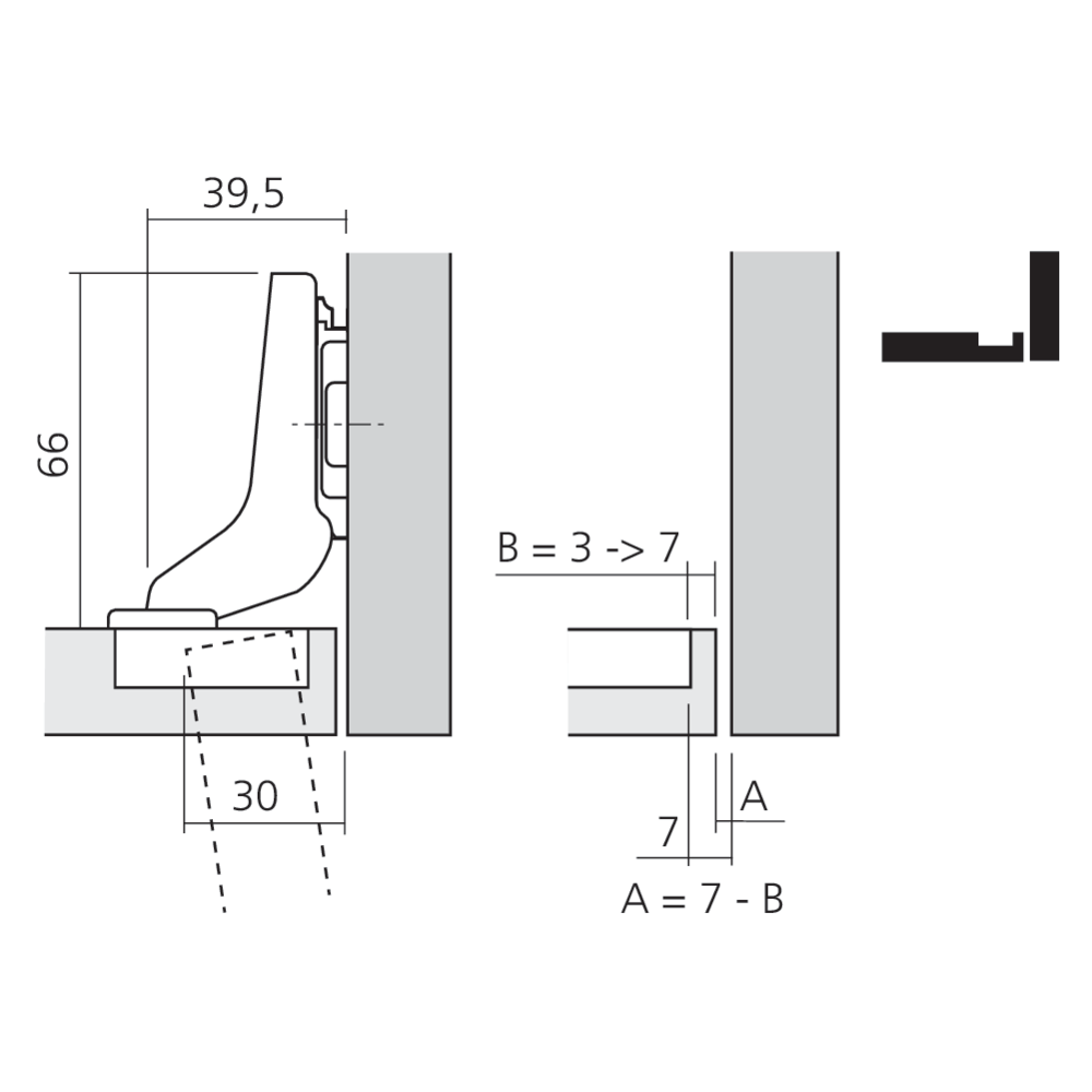 Charnière CLIP top 110° pour porte encloisonée, sans ressort